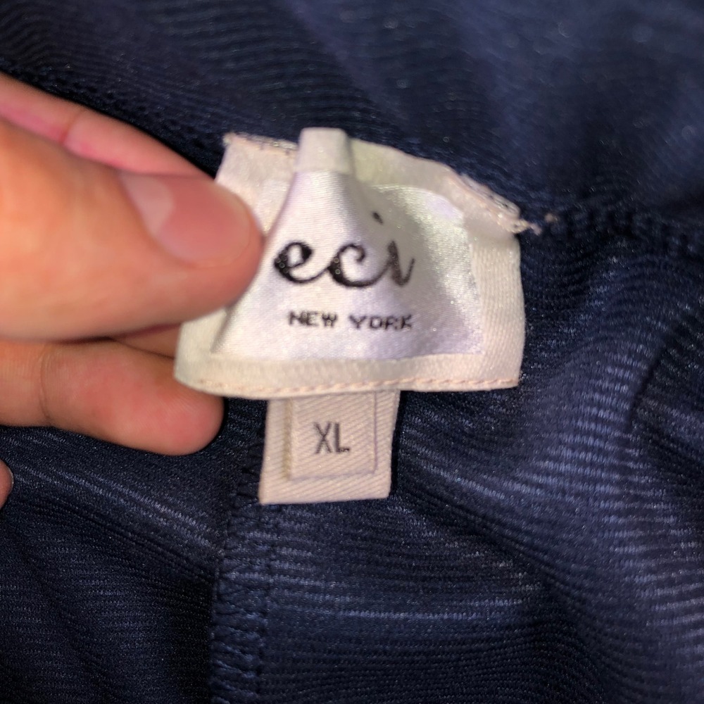 ECI New York Womens XL Navy Blue Ribbed Textured Asymmetrical Wrap Front Skirt - Picture 7 of 9